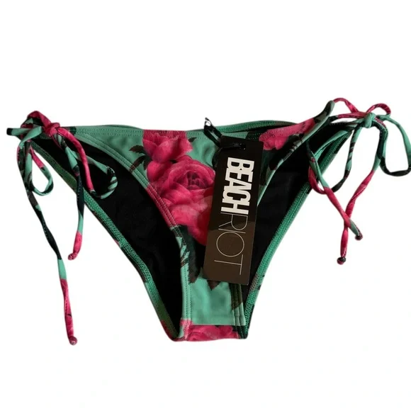 Beach Riot Women's Rose Floral String Bikini Swimsuit Bottoms Womens Small NEW - Picture 1 of 5